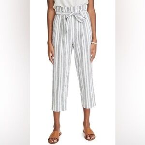 Madewell Size 4 Linen-Cotton Paperbag Pants Dark Baltic Stripe